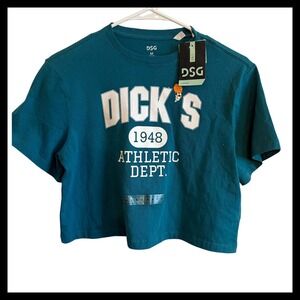 NWT DSG Girls Athletic Dept 1948 Cropped T Shirt Teal Blue Size M 10-12 NWT